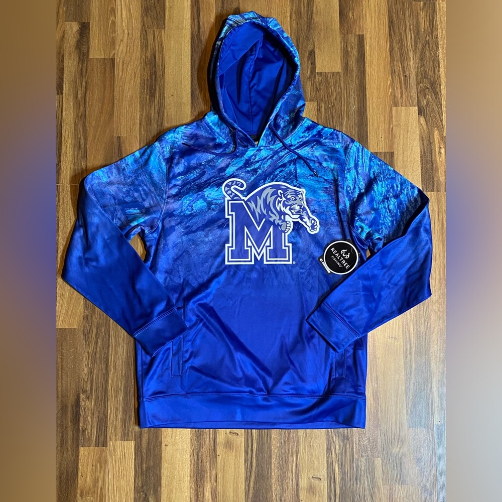Memphis Tigers Colosseum Blue RealTree Fishing Hoodie Pullover Mens Large NWT!